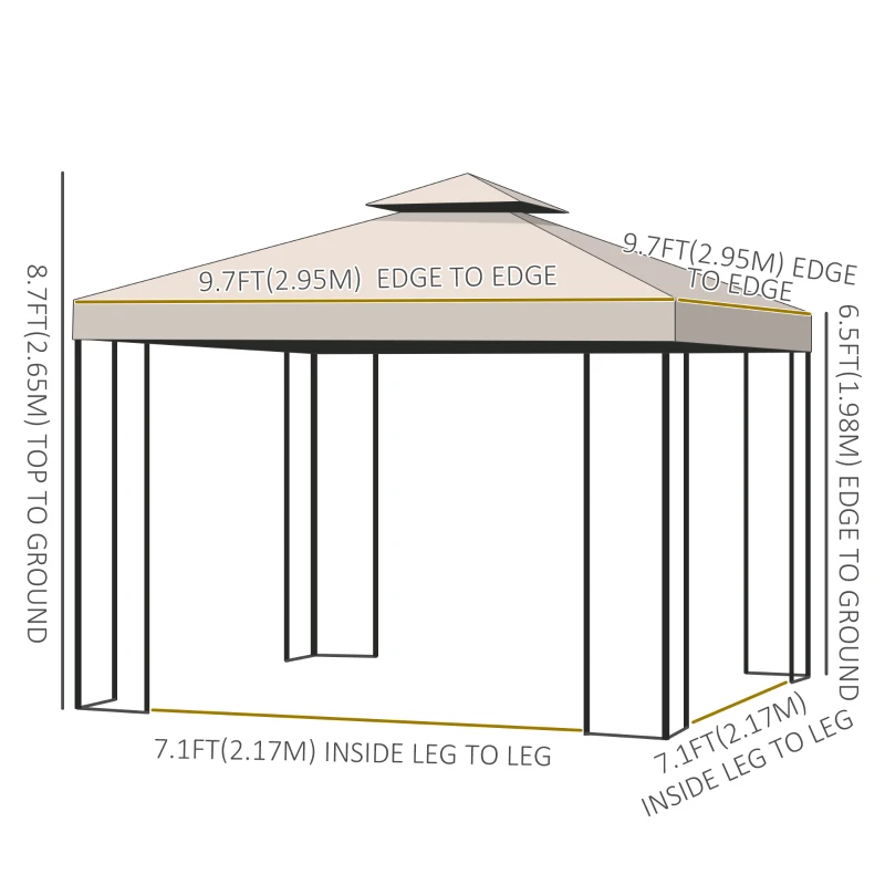 Outsunny 10' x 10' Patio Gazebo Outdoor, Canopy Shelter with Double-tier Roof, Pavilion Sidewalls for Garden Events, Cream White