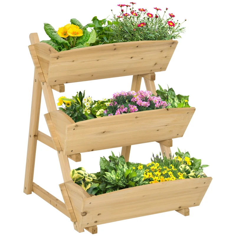 Outsunny 3 Tier Raised Garden Bed, 23.5" x 29.5" x 30.3" Vertical Wooden Elevated Planter Box Kit, Plant Stand for Flowers, Vegetables, Herbs