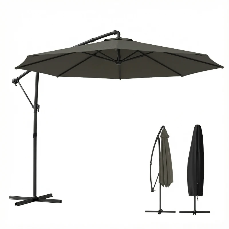 Outsunny 10 ft Offset Patio Umbrella with Cover, Hanging Cantilever Umbrella with 360° Rotation, Crank Handle, Tilt, Sky Blue