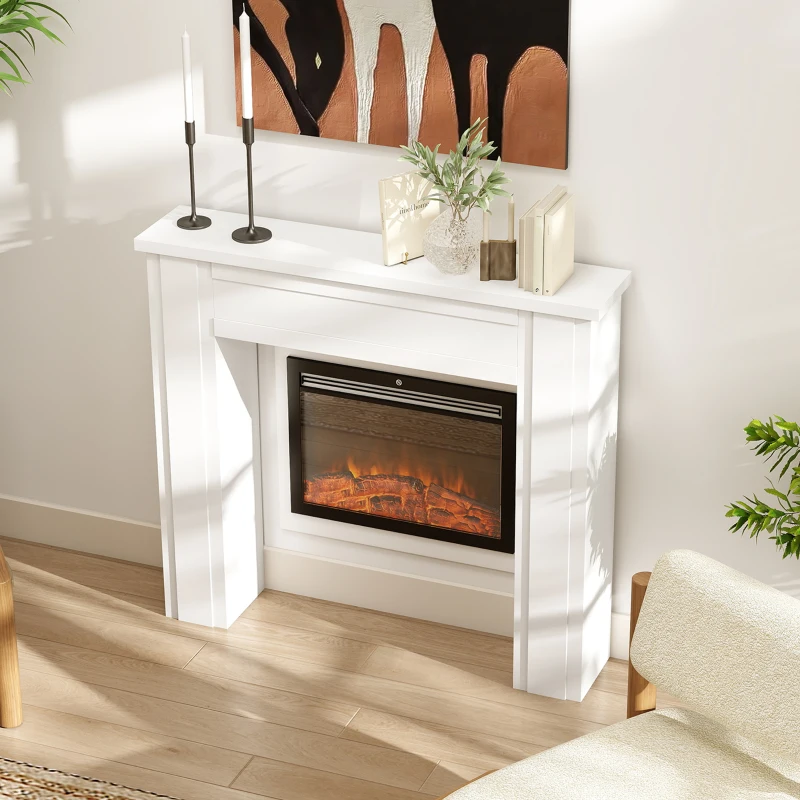 HOMCOM Modern Fireplace Mantel, Freestanding Fireplace Surround with Leg for Electric Fireplaces, 44.7" W x 40" H, White