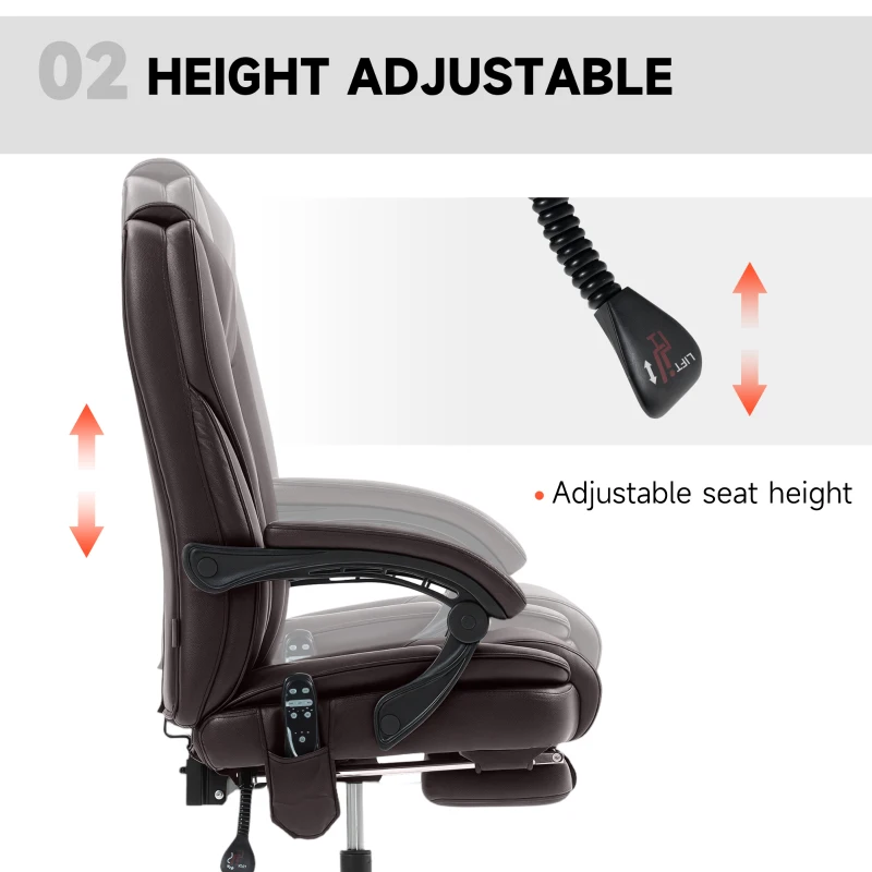 Vinsetto Massage Office Chair, Reclining Computer Chair with Adjustable Height and Footrest, Dark Brown