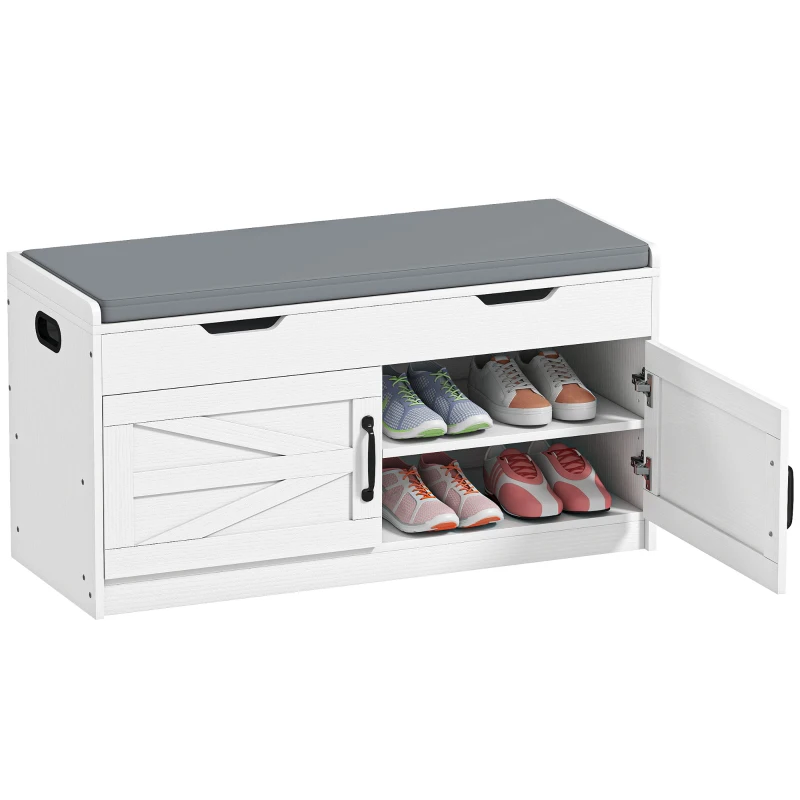 HOMCOM Shoe Storage Bench, Entryway Bench with 2-Tier Cabinet, Flip-Top Storage, Padded Cushion for Hallway, White