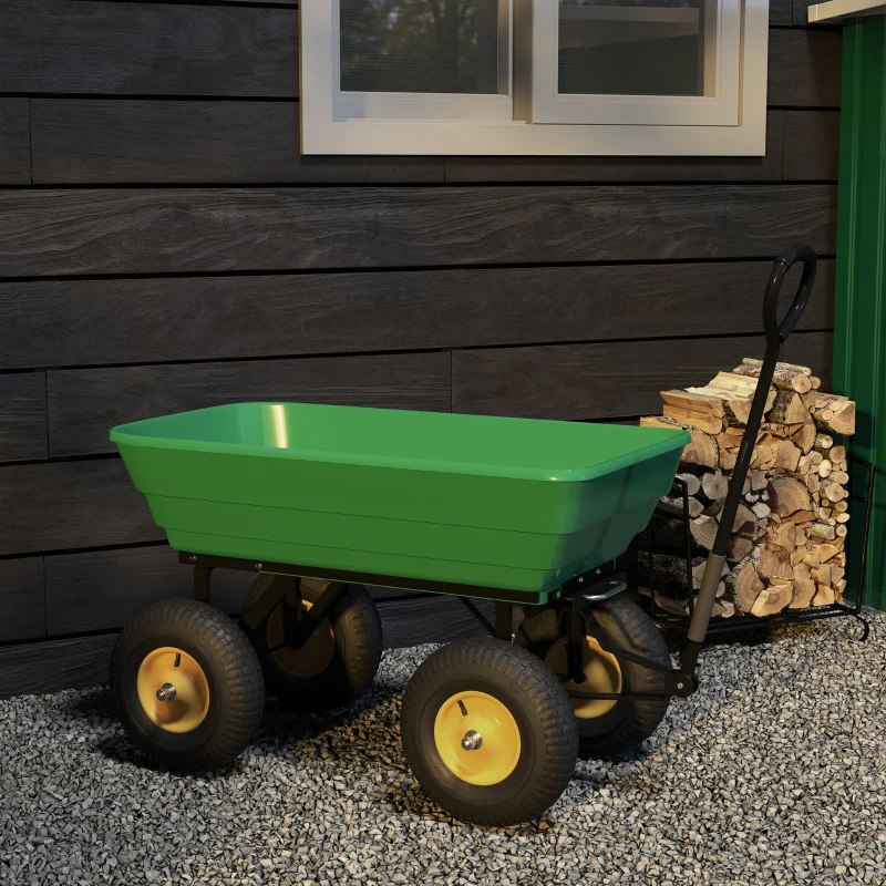 Outsunny Garden Dump Cart Heavy Duty 440lbs Wagon with Steel Frame and 10'' Pneumatic Tires, Green
