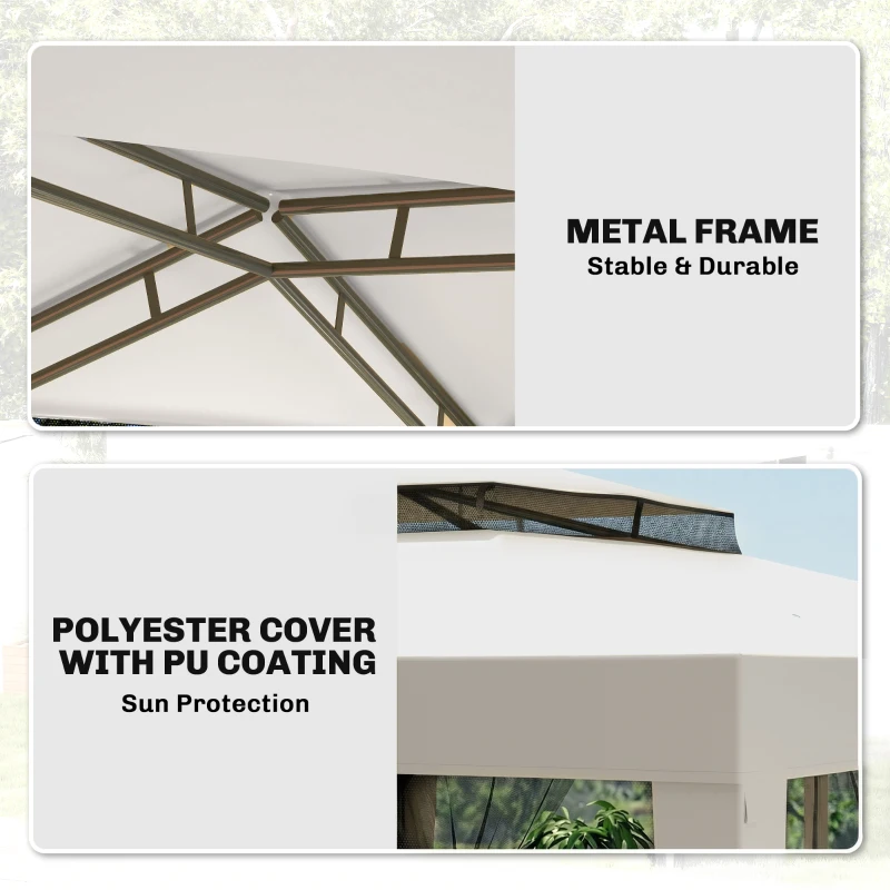 Outsunny 10' x 10' Outdoor Canopy Tent Party Tent with Mesh Netting and Double Tier Roof for Backyard, Garden, Patio, Cream White