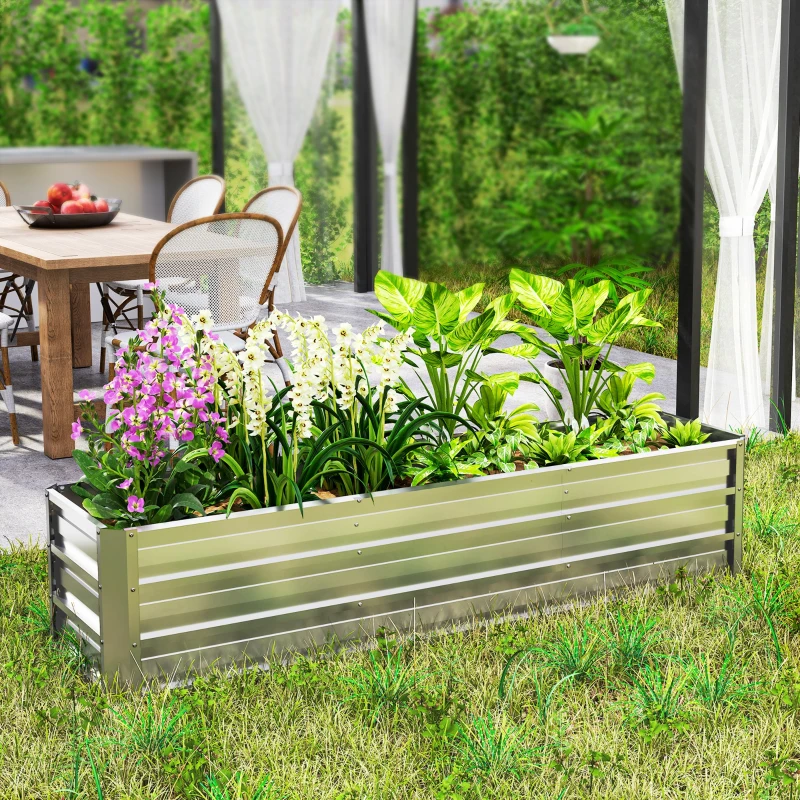 Outsunny 6' x 1.5' x 1.3' Galvanized Raised Garden Bed, Elevated Large Metal Planter Box w/ Install Gloves for Backyard, Patio to Grow Vegetables, Herbs, and Flowers, Silver