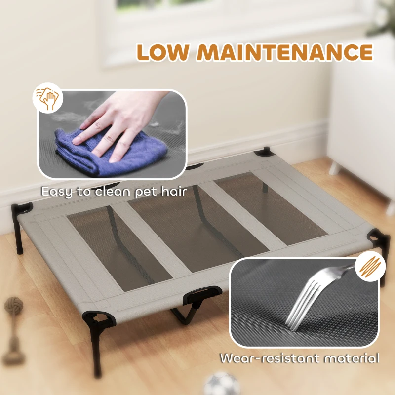 PawHut Elevated Dog Bed, Raised Dog Cot for XL Sized Dogs, Indoor & Outdoor, 48" x 36" x 9", Light Grey