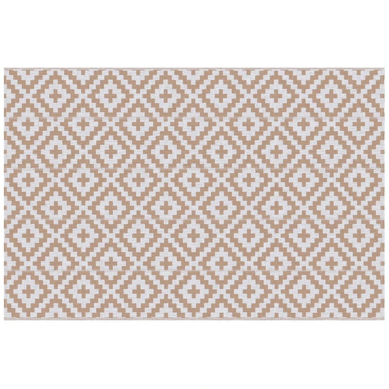 Outsunny Reversible Outdoor RV Rug, Patio Floor Mat, 6' x 9' Plastic Straw Rug for Backyard, Deck, Beach, Camping, Coffee & White