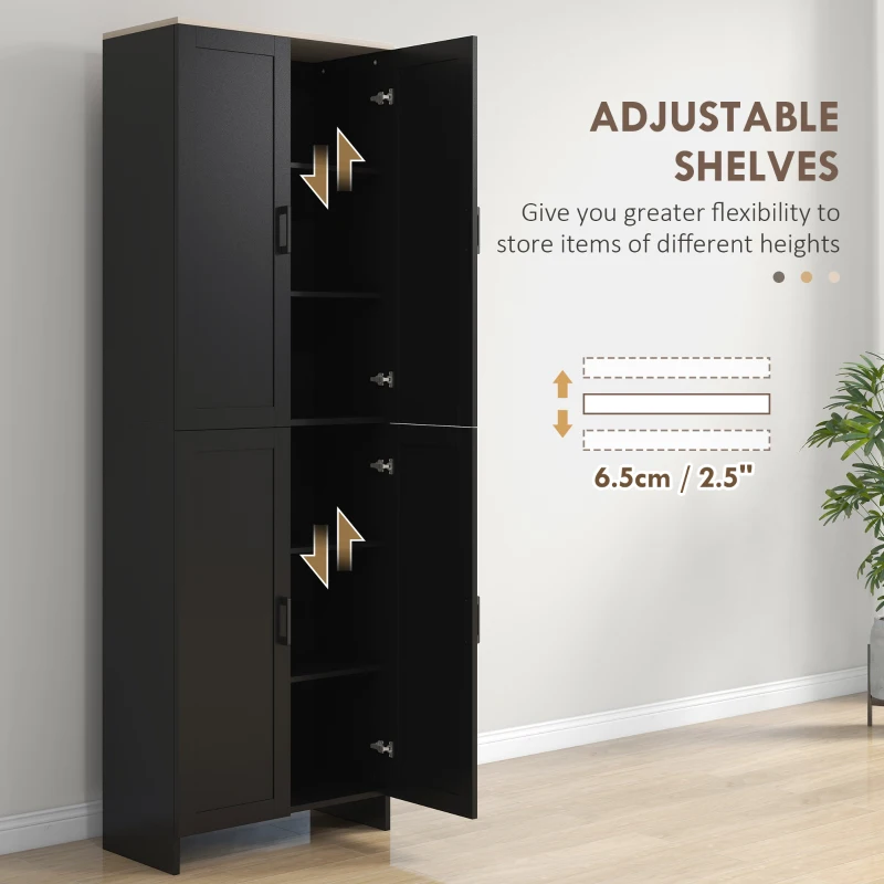 HOMCOM 67" 4-Door Kitchen Pantry Cabinet, Freestanding Storage Cabinet Cupboard with Adjustable Shelves, Black