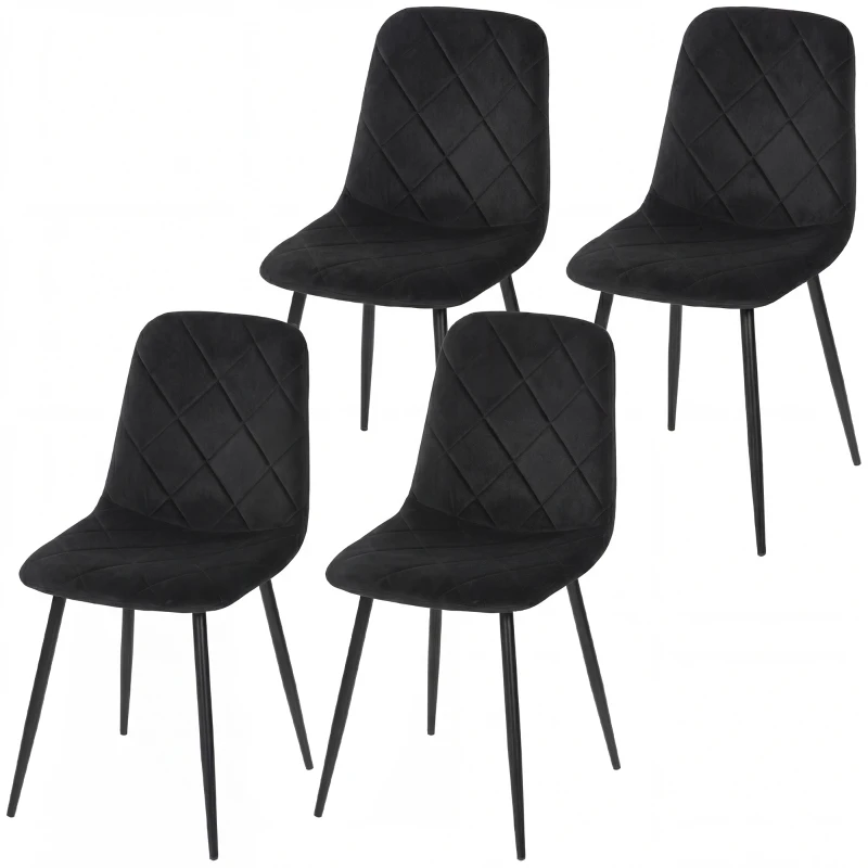 HOMCOM Dining Chairs Set of 4, Upholstered Dining Room Chairs with Steel Legs, Modern Kitchen Chair for Dining Room, Black