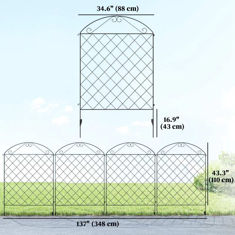 Outsunny Outdoor Metal Garden Fence Panels, Border Edging for Yard, Patio, 4 Pack, Curved Scrollworks