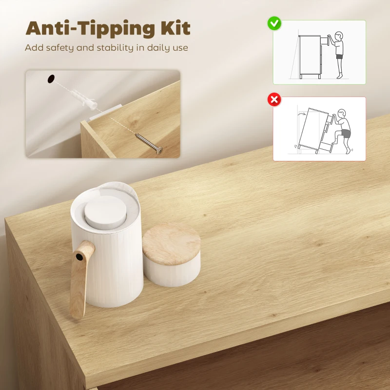 HOMCOM Sideboard Buffet Cabinet Set of 2, Kitchen Cabinet with Soft-Close Door and Adjustable Shelves for Living Room, Oak