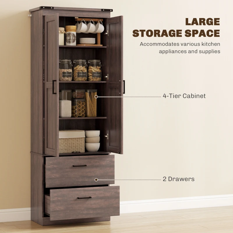 HOMCOM 67" Tall Kitchen Pantry Storage Cabinet, Kitchen Pantry Cabinet with Doors, Drawers and Adjustable Shelves