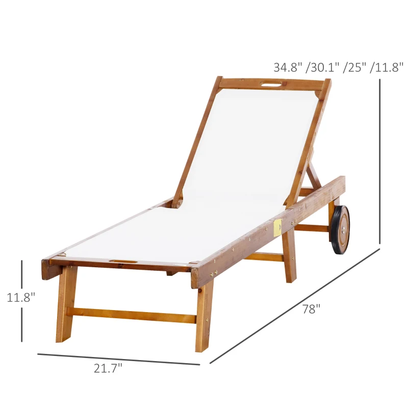 Outsunny Mesh Acacia Wood Adjustable Outdoor Sun Lounger with Wheels