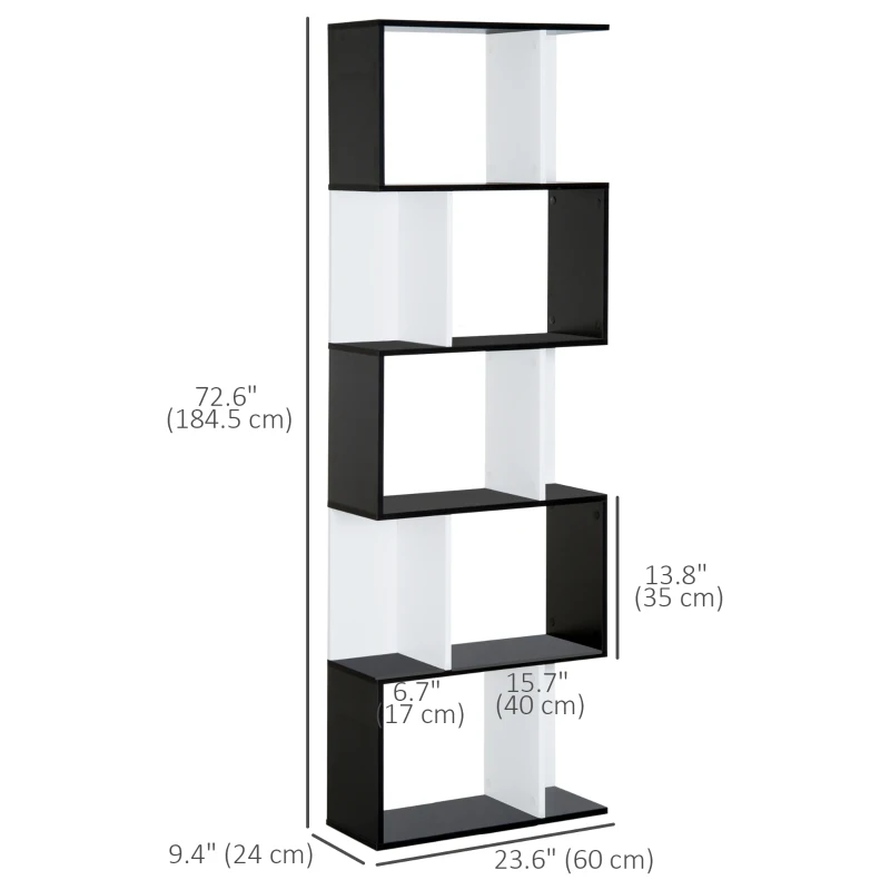 HOMCOM Modern Bookcase 5-Tier Display Shelf Storage Shelf Room Divider Living Room Home Office Furniture, Black