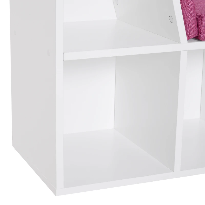 HOMCOM 6-Cubby Bookcase with Seat Cushion, Cube Storage Shelf with Reading Nook for Home Office, Study, Pink