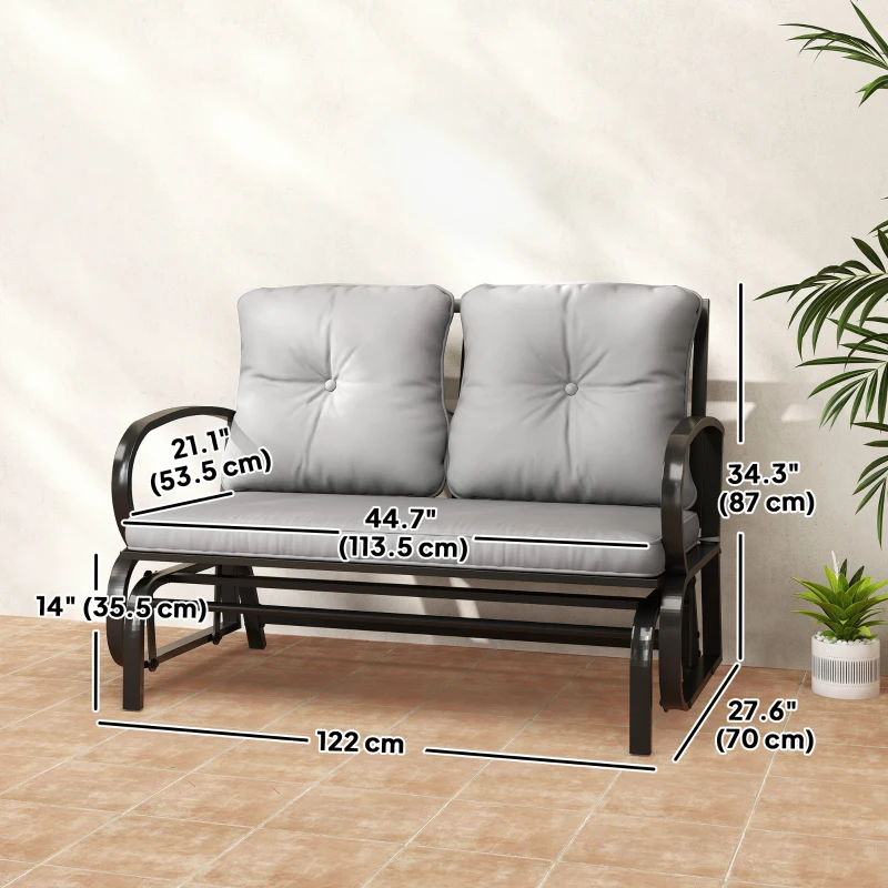 Outsunny 2-Person Outdoor Glider Chair, Patio Double Rocking Loveseat with Steel Frame and Cushions for Backyard, Garden and Porch, Grey