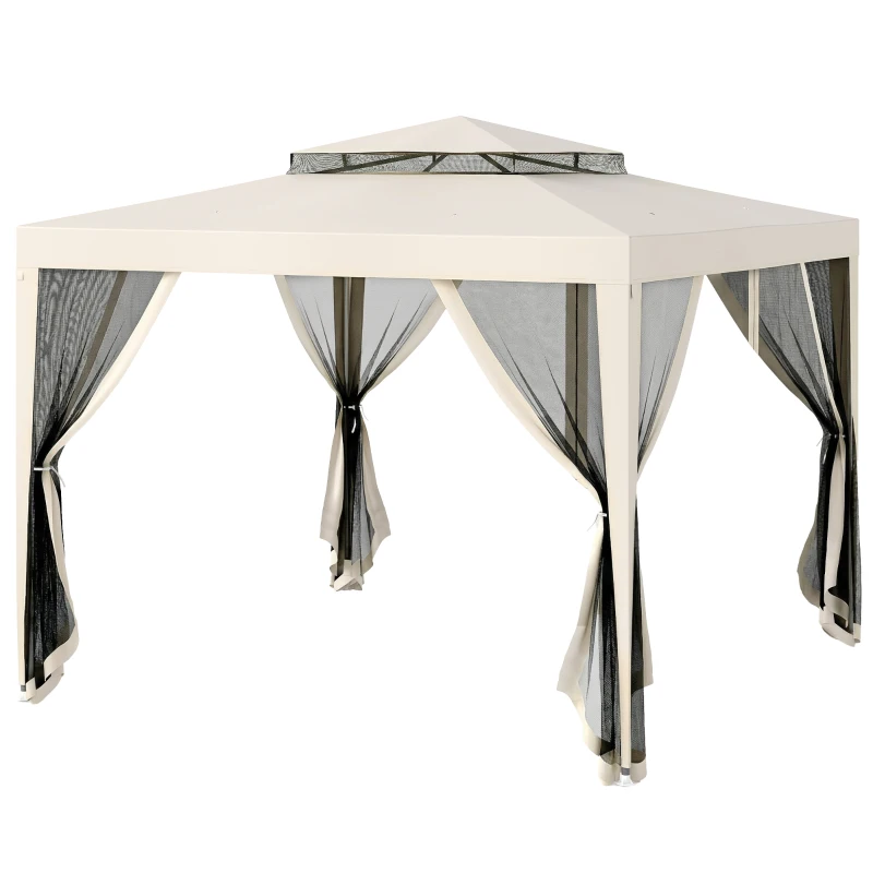 Outsunny 10' x 10' Outdoor Canopy Tent Party Tent with Mesh Netting and Double Tier Roof for Backyard, Garden, Patio, Cream White