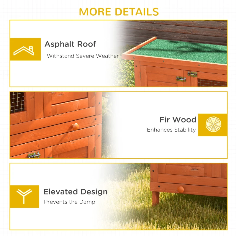 PawHut 2-Tier Wooden Rabbit Hutch Small Animal House Bunny Pet Cage with 2 Main Rooms, Sliding Tray, Opening Top, Yellow