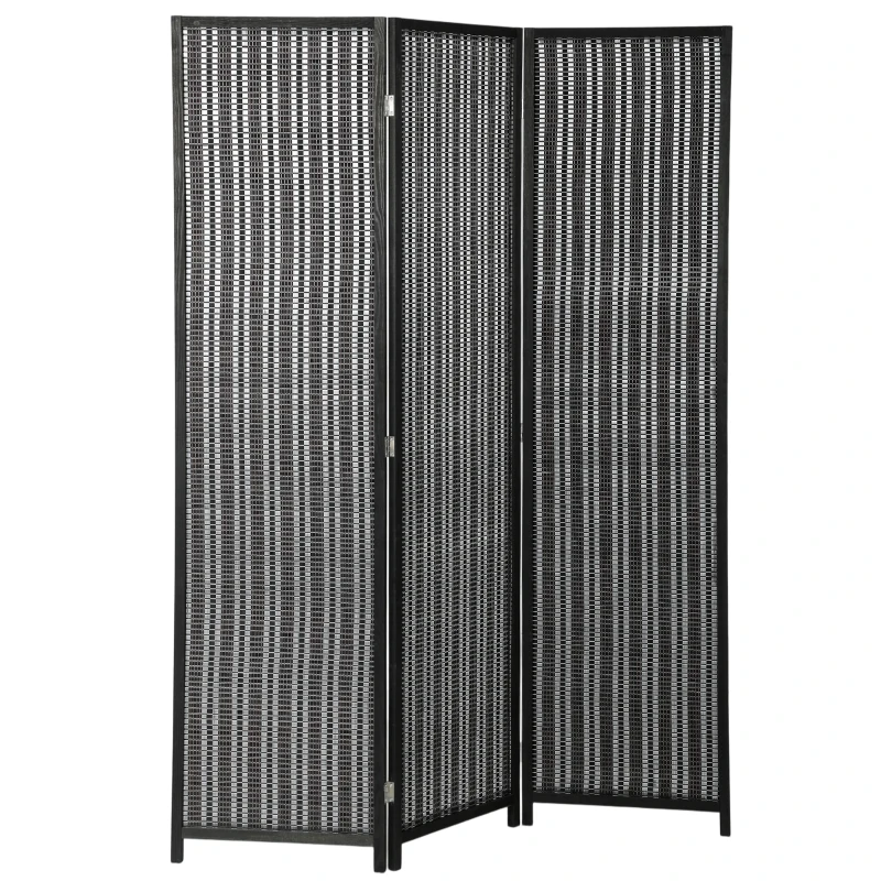 HOMCOM Folding Privacy Screen, 3 Panel Room Divider, Freestanding Partition with Handwoven Bamboo and Pine Wood Frame, Black