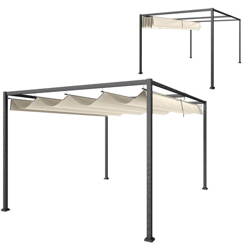 Outsunny 10' x 7' Patio Pergola with Retractable Canopy, Outdoor Sun Shelter, Yard Shade, Cream White