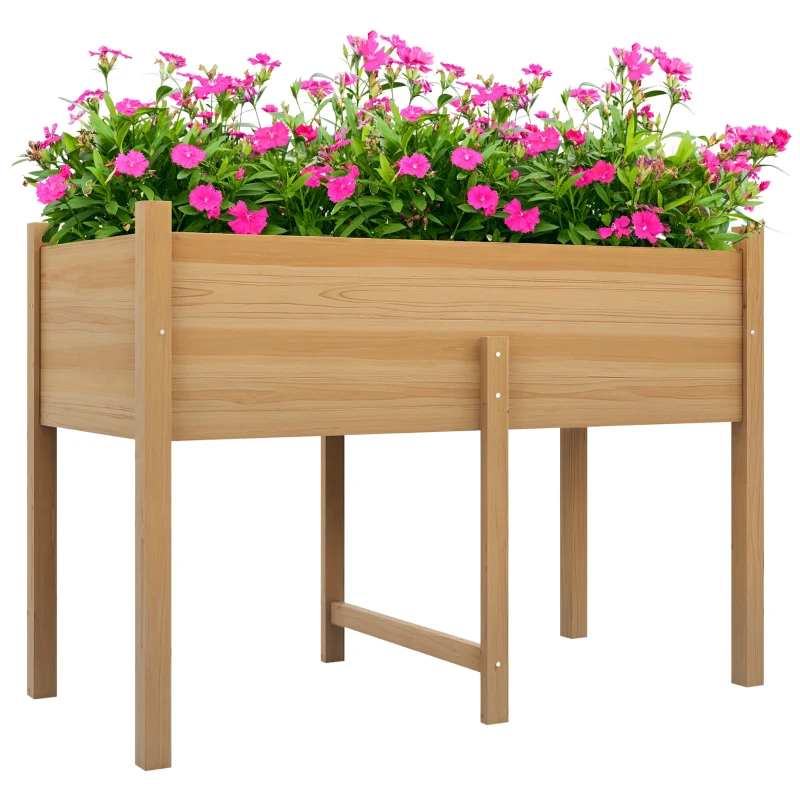 Outsunny Wooden Raised Planter Box with Drain Holes for Vegetables, Flowers, Outdoor Garden Bed, 45.3x21.7x31.5inch, Natural
