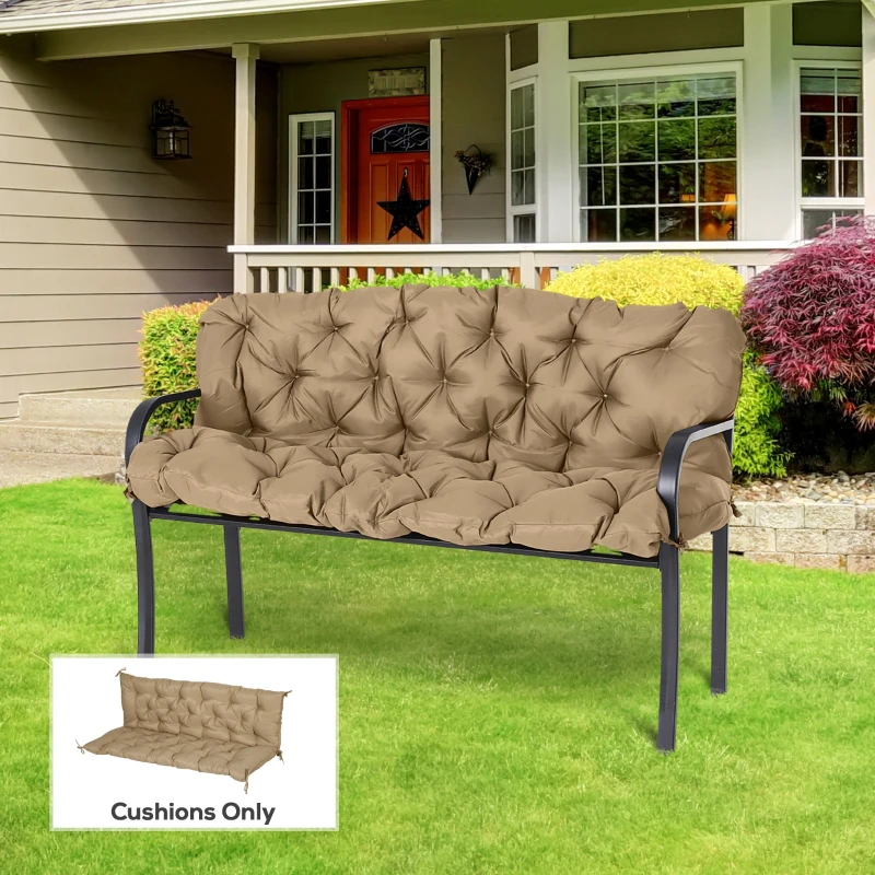 Outsunny Porch Swing Cushion Garden Bench Cushion with Backrest, Non-Slip 3-Seater Soft Pad, 59.1" x 38.6", Khaki