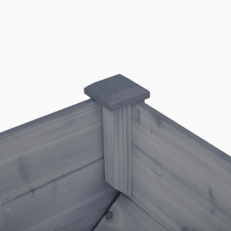 Outsunny Wooden Raised Garden Plant Stand Outdoor Tall Flower Bed Box with Hooks, 48" x 24" x 32", Grey