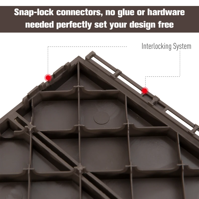 Outsunny 9 Pcs PP Interlocking Composite Deck Tile, 12" x 12" Outdoor Flooring Tiles for Indoor and Outdoor Use, Tools Free Assembly, Brown