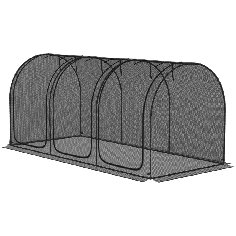 Outsunny 9' x 4' Crop Cage, Garden Plant Protector, with 3 Zippered Doors and 4 Ground Stakes, for Garden, Yard, Lawn, Black