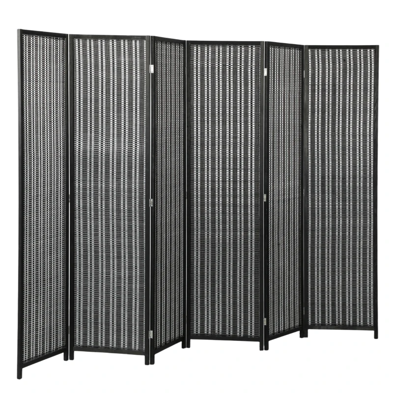 HOMCOM Folding Privacy Screen, 6 Panel Room Divider, Freestanding Partition with Handwoven Bamboo and Pine Wood Frame, Black