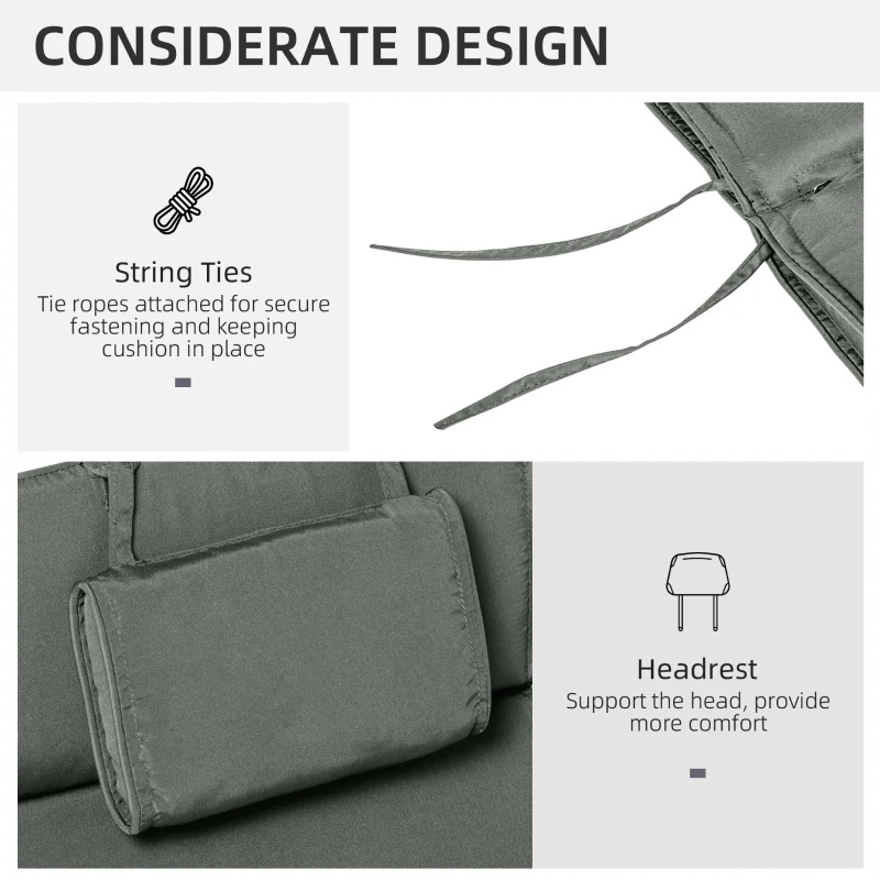 Outsunny Garden Lounger Chair Cushion Replacement, Deep Seat Patio Cushions with Thick Padded, Headrest, Removable Cover, Cushion ONLY, Grey