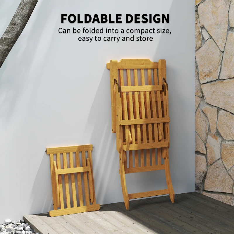 Outsunny Folding Patio Lounge Chair with Padded Cushion, Acacia Wood Patio Lounger Recliner with Footrest for Garden, Navy Blue