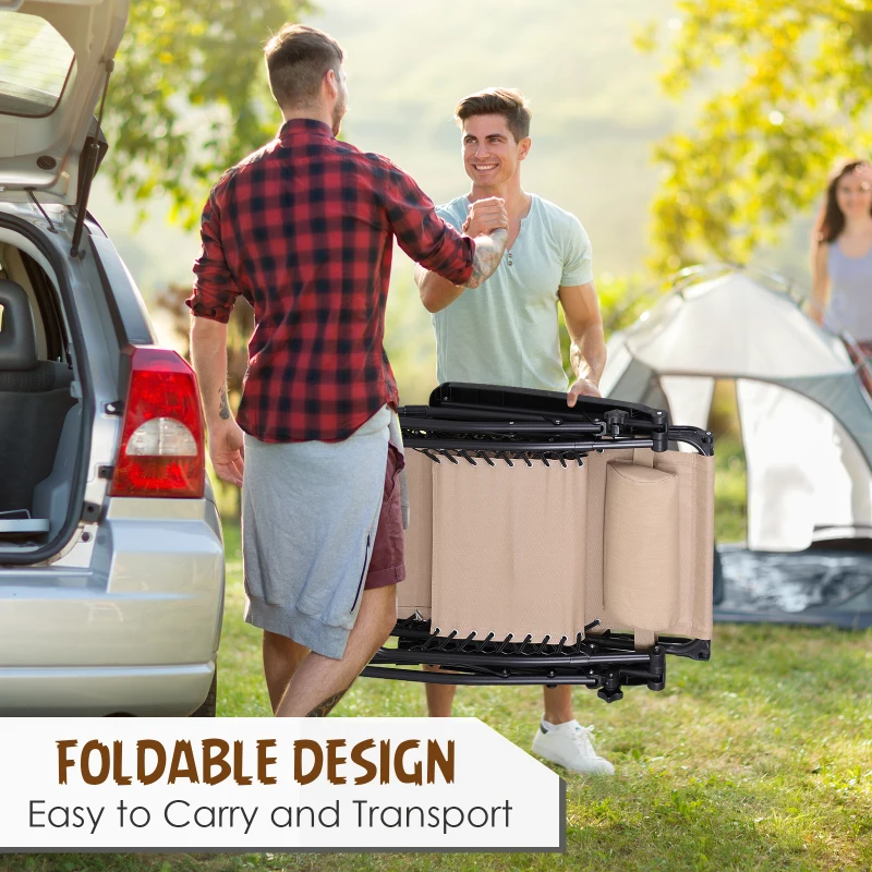 Outsunny 2 Piece Foldable Lounge Chair with Canopy Shade, Outdoor Zero Gravity Chair with Side Tray & Cup Holder, Reclining Lounger with Breathable Mesh Fabric Seat, Pillow, Beige