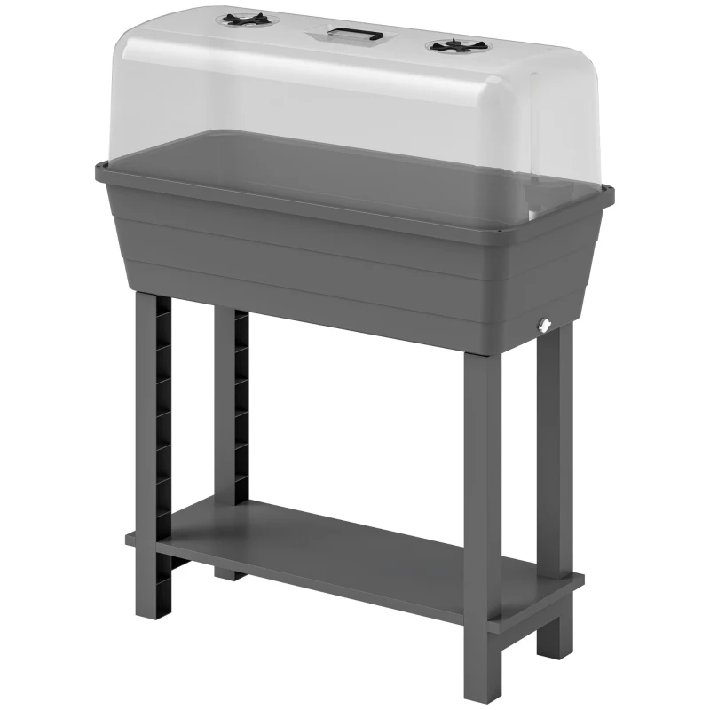Outsunny 41L Self Watering Raised Garden Bed w/ Ventilation Transparent Lid Greenhouse, Planter Box w/ Storage Shelf, Dark Grey