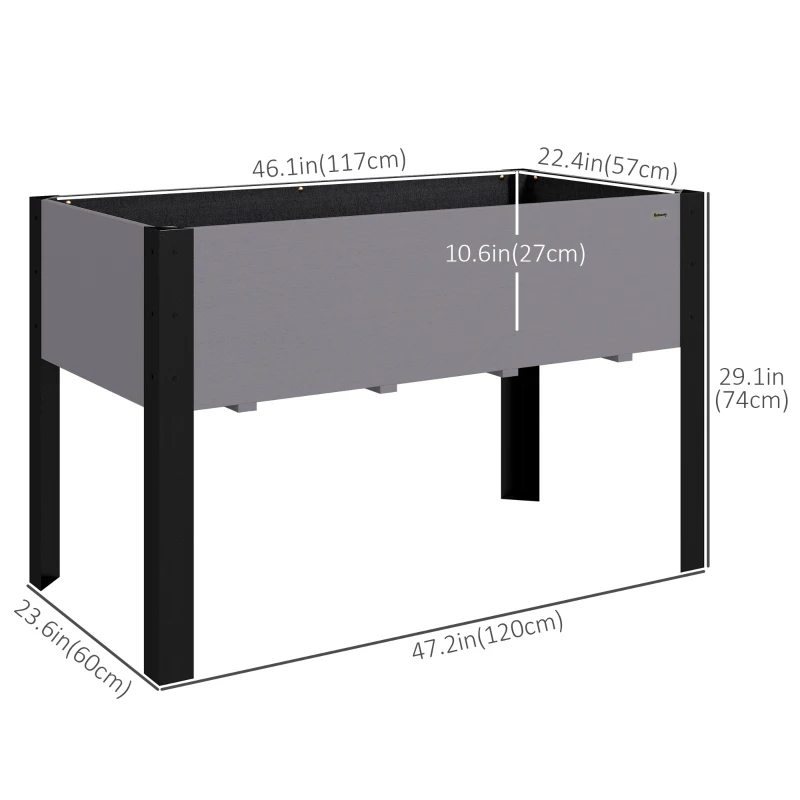 Outsunny Raised Garden Bed, Elevated Planter Box, 47"x24"x29" with Legs, Metal Frame, Wooden Planter Pot for Backyard, Patio to Grow Vegetables, Herbs, and Flowers, Grey