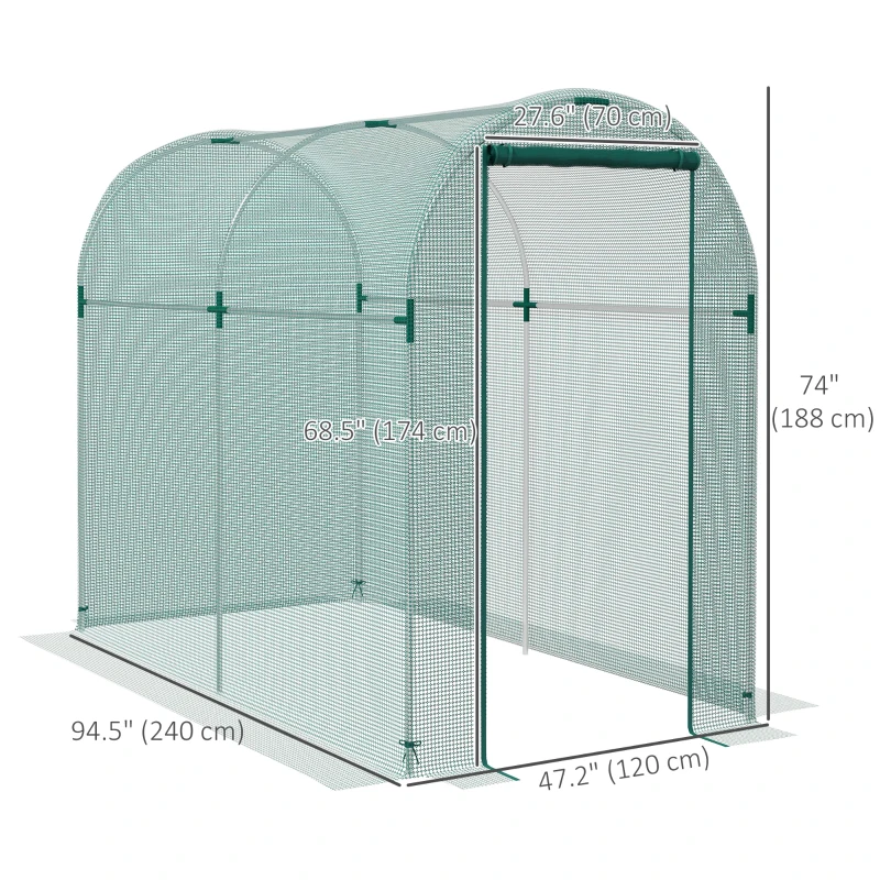 Outsunny Galvanized Steel Crop Cage, Plant Protection Tent with Zippered Door, 4' x 8', Green