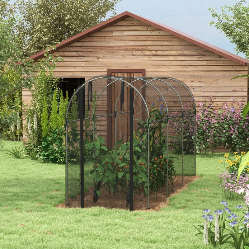 Outsunny Galvanized Steel Crop Cage, Plant Protection Tent with Zippered Door, 4' x 12', Black