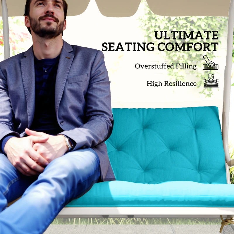 Outsunny Garden Bench Cushion with Backrest, Non-Slip 2 Seater Thick Pad with Ties, Turquoise