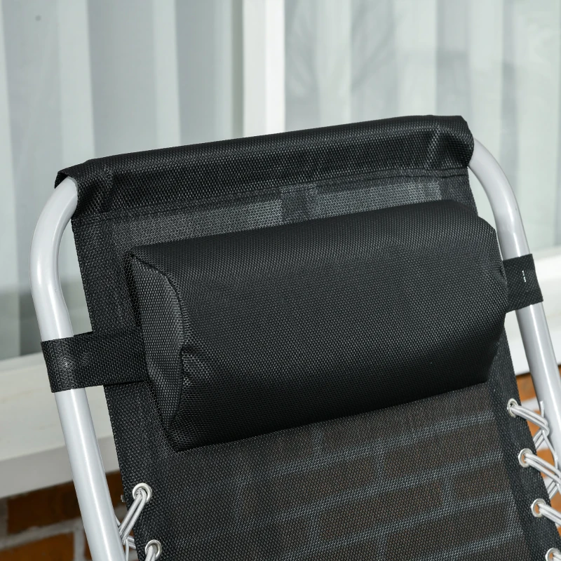 Outsunny Folding Garden Chairs Set of 2, Reclining Zero Gravity Chair, Sun Lounger with Cushion and Headrest, Dark Blue