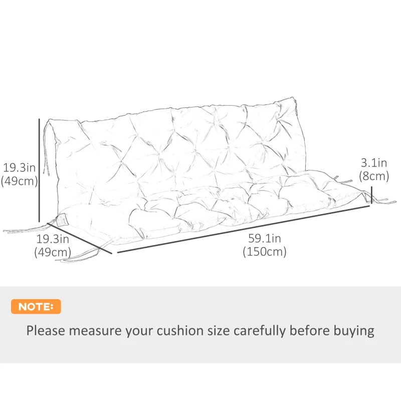 Outsunny Porch Swing Cushion Garden Bench Cushion with Backrest, Non-Slip 3-Seater Soft Pad, 59.1" x 38.6", Khaki