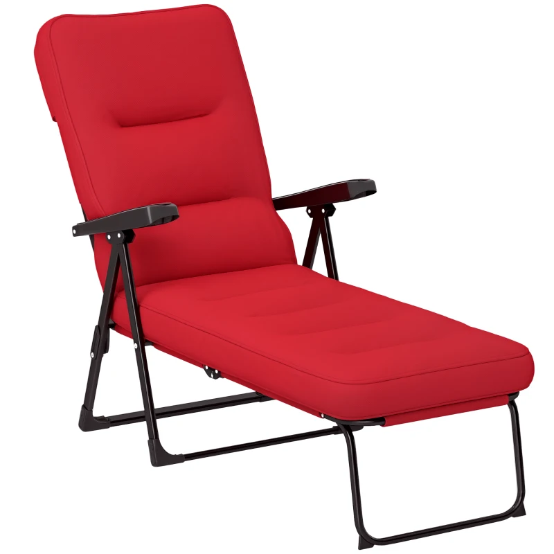 Outsunny Folding Outdoor Lounge Chair with Cushion, Adjustable Backrest, Reclining Patio Garden Chair with Footrest, Wine Red