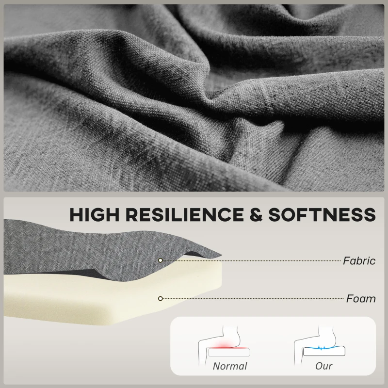 HOMCOM Modern 2 Seat Sofa for Bedroom, Upholstered Two Seater Couch with Rubber Wood Legs, Light Grey