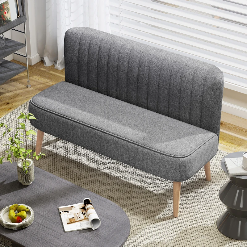 HOMCOM Modern 2 Seater Sofa, Upholstered Two Seater Couch with Rubber Wood Legs, Grey