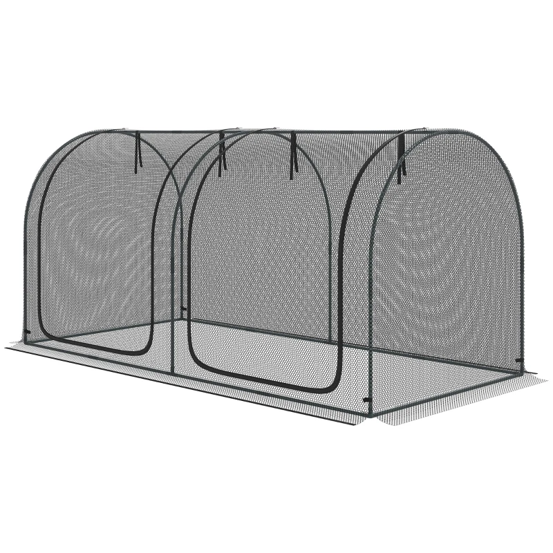 Outsunny 8' x 4' Crop Cage, Garden Plant Protector, with 2 Zippered Doors and 6 Ground Stakes, for Garden, Yard, Lawn, Black