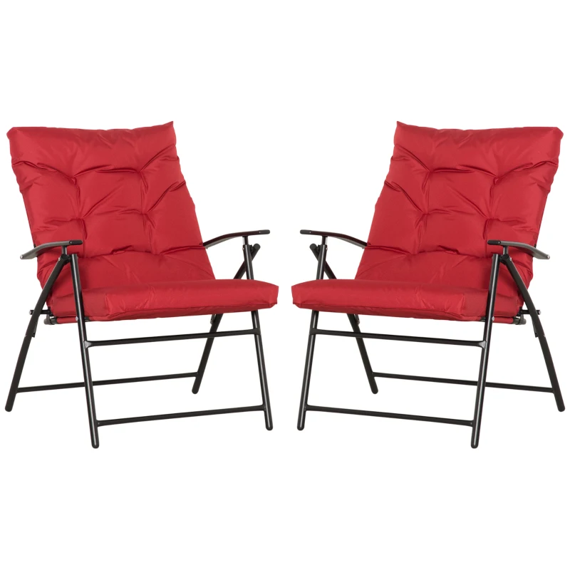 Outsunny Set of 2 Outdoor Folding Chairs with Adjustable Backrest, Padded Camping Chairs for Outdoor Events, Red