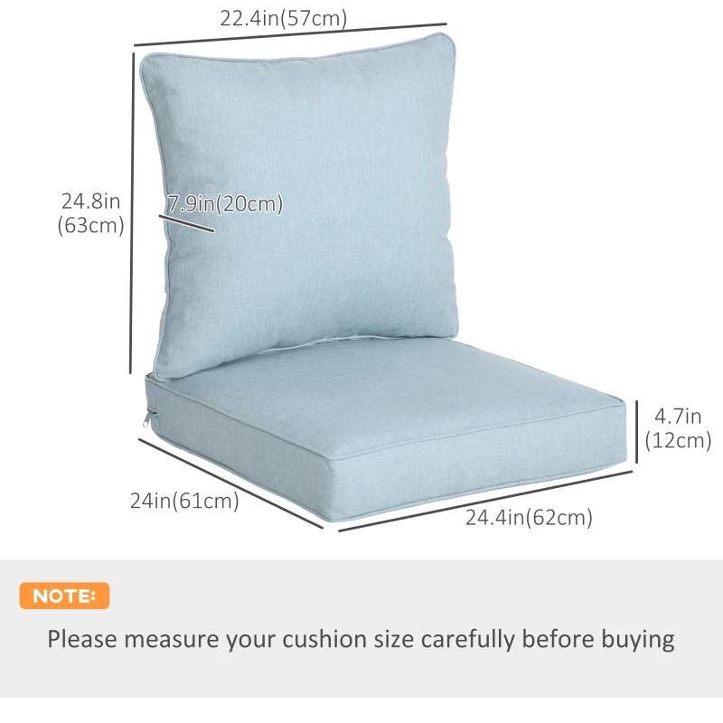 Outsunny Patio Chair Cushions, Thick Deep Seat Outdoor Seat Cushion with Back Cushion, Light Blue