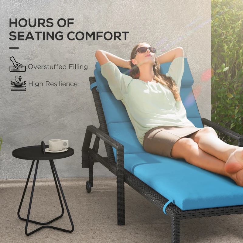 Outsunny Patio Chaise Lounge Chair Cushion Replacement Sun Lounger Pads with Headrest and Ties, Turquoise