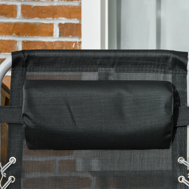 Outsunny Folding Garden Chairs Set of 2, Reclining Zero Gravity Chair, Sun Lounger with Cushion and Headrest, Dark Grey