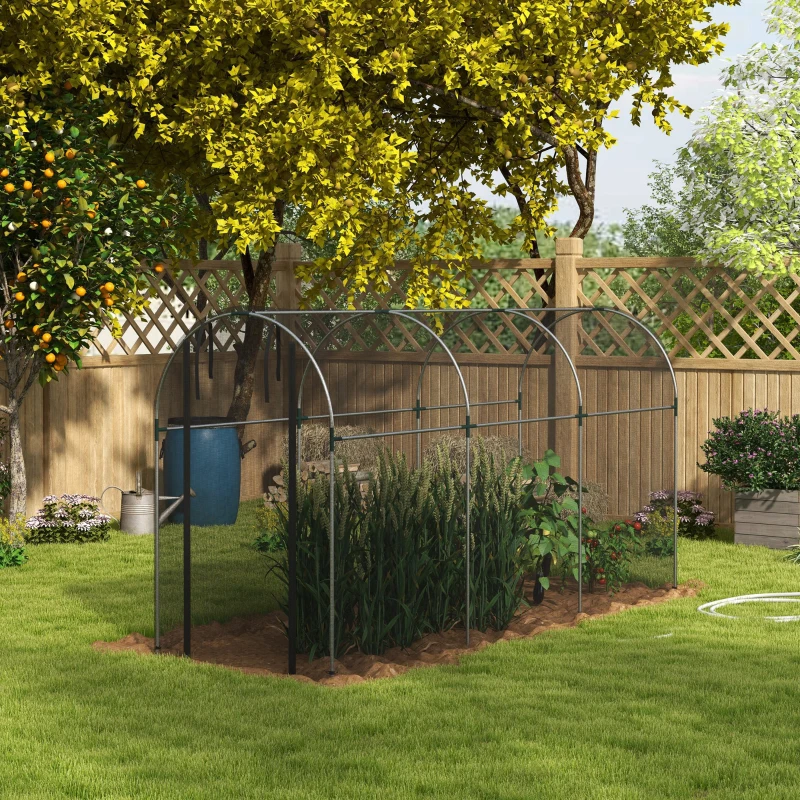 Outsunny Galvanized Steel Crop Cage, Plant Protection Tent with Zippered Door, 4' x 12', Black