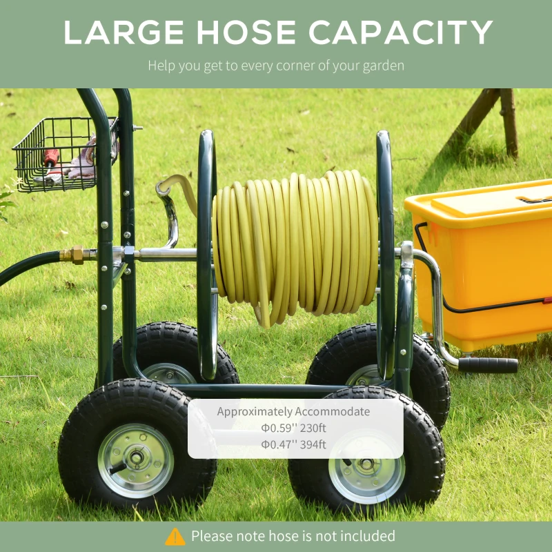 Outsunny Garden Hose Reel Cart, Portable Hose Organizer with Hose Guide System, 4 Wheels & Storage Basket for Yard, Garden, Farm
